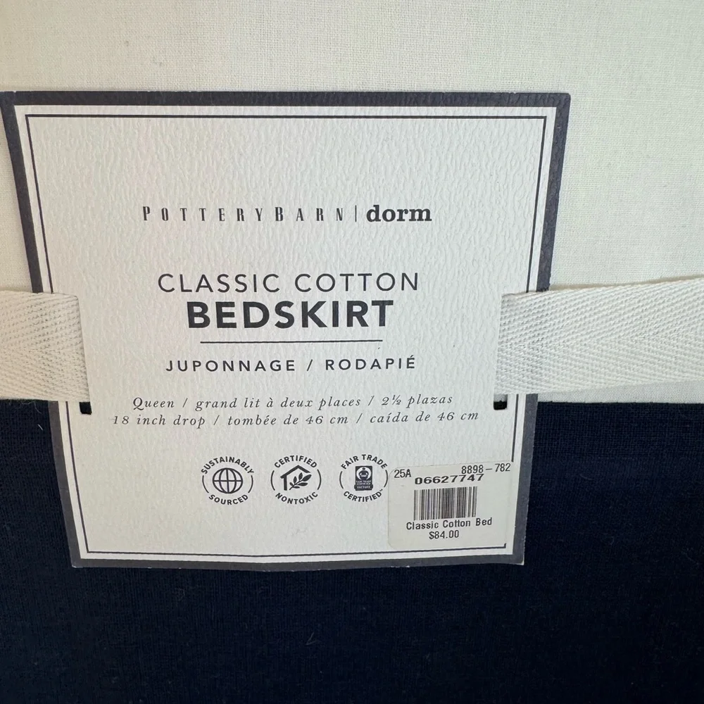 Pottery Barn Dorm Classic Cotton Bed Skirt – Queen – Navy/White – NWT